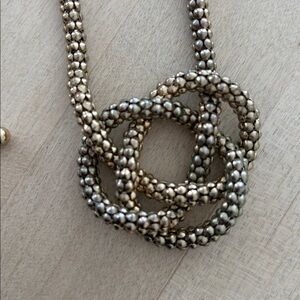 Knotted Gold and Silver Bead Necklace